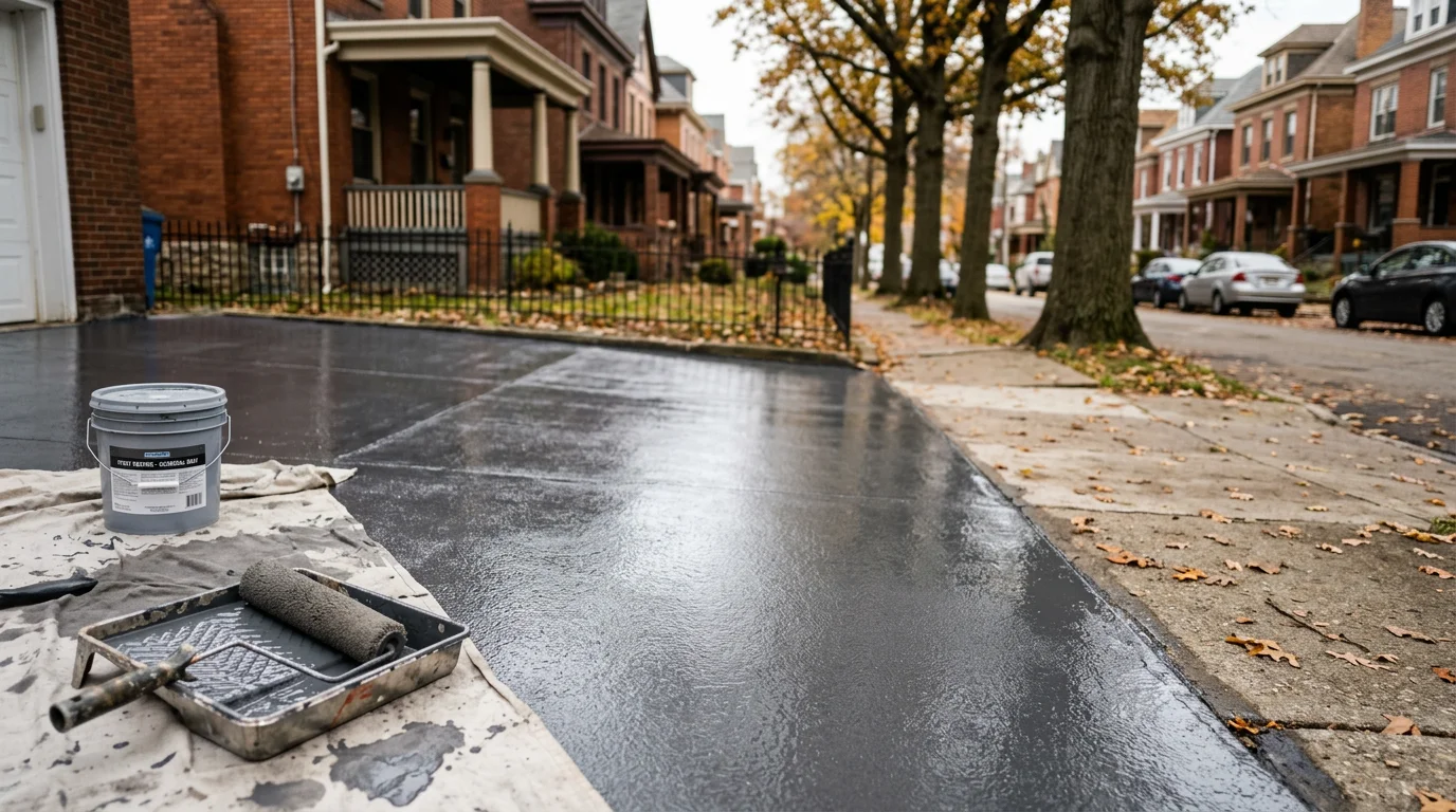 Professional concrete coating application on a Pittsburgh driveway